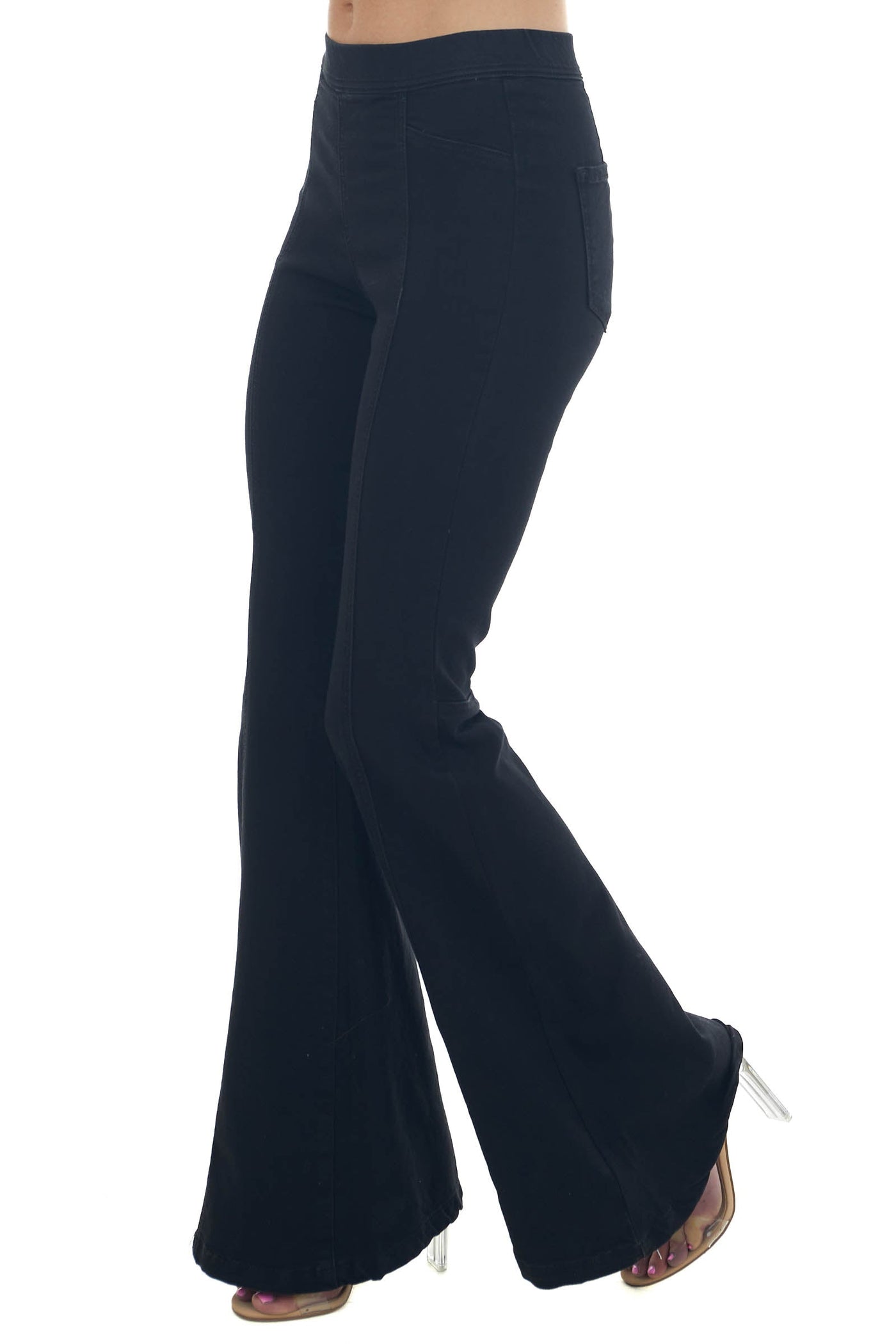 Black High Rise Front Seam Flare Leg Jeggings