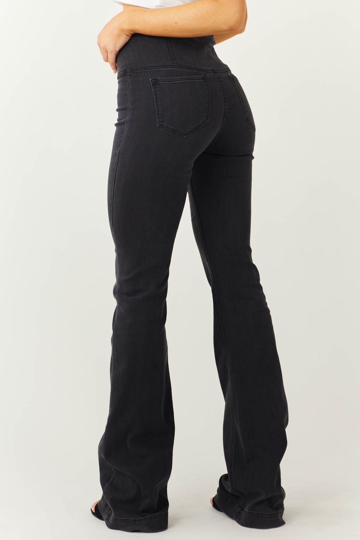 Black High Rise Overlap Waist Flare Jeggings
