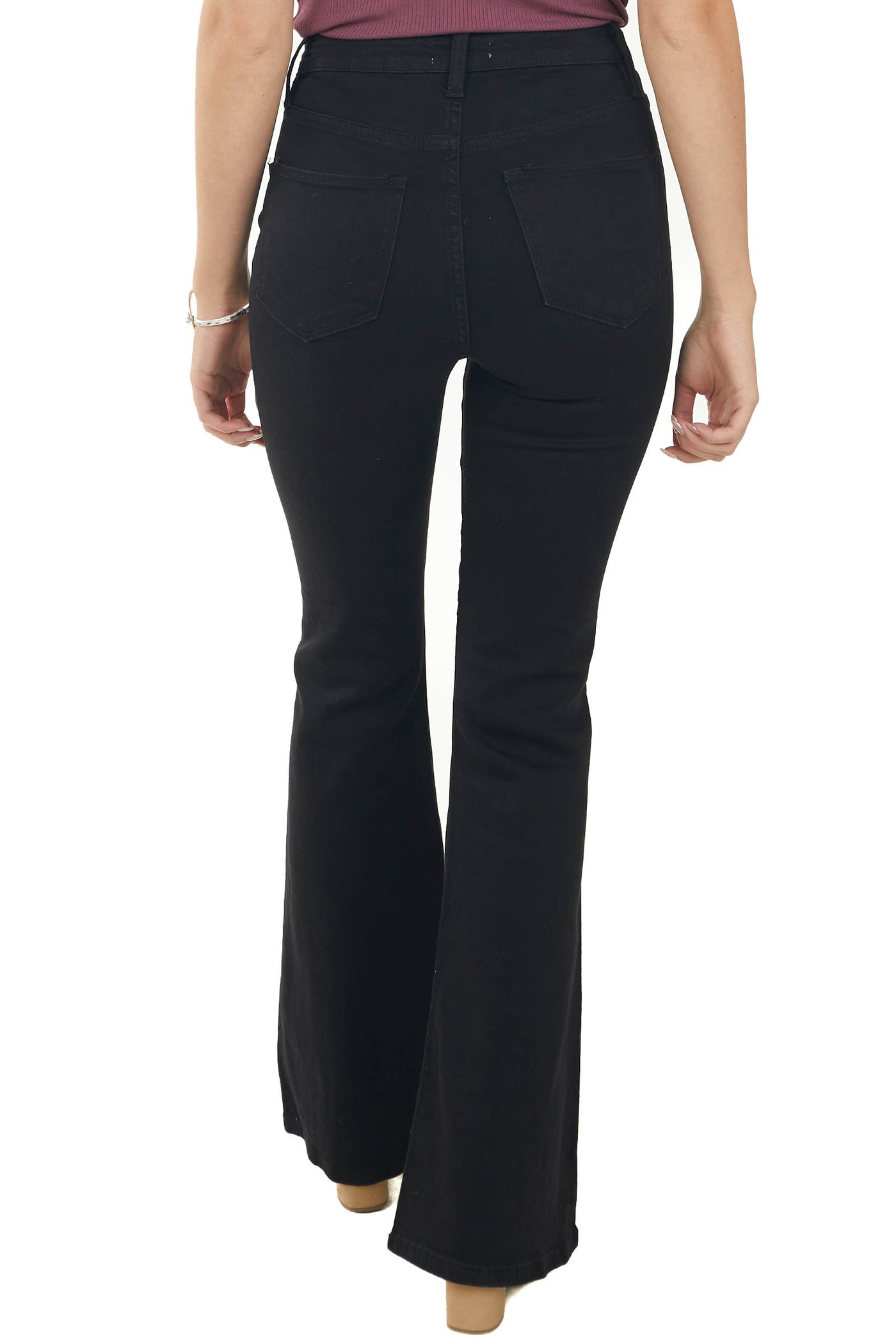 Black High Rise Zipper Fly Flare Jeans