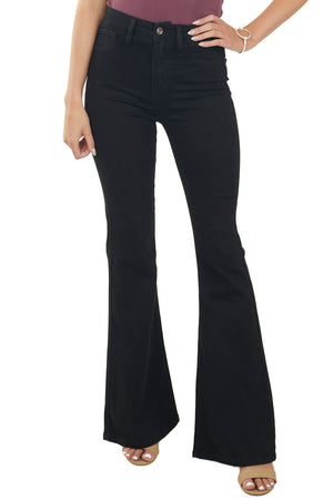 Black High Rise Zipper Fly Flare Jeans