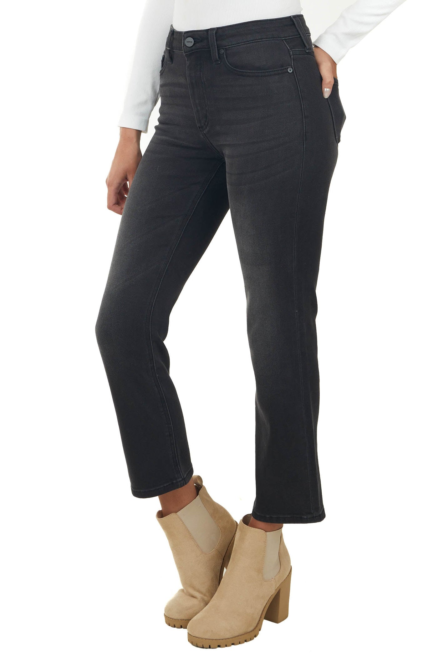 Black High Rise Zipper Fly Straight Leg Jeans