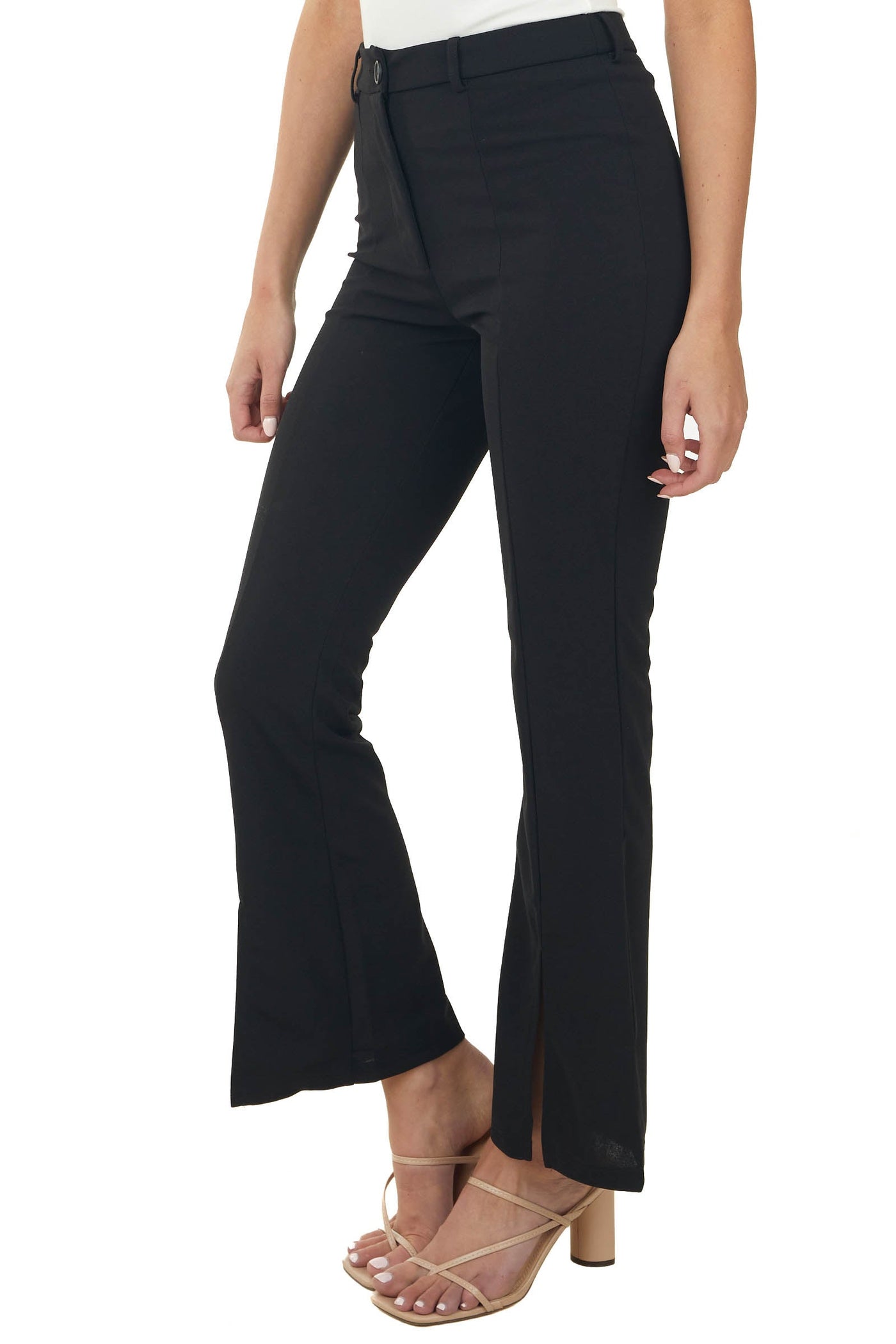 Black High Waisted Flare Front Split Pants