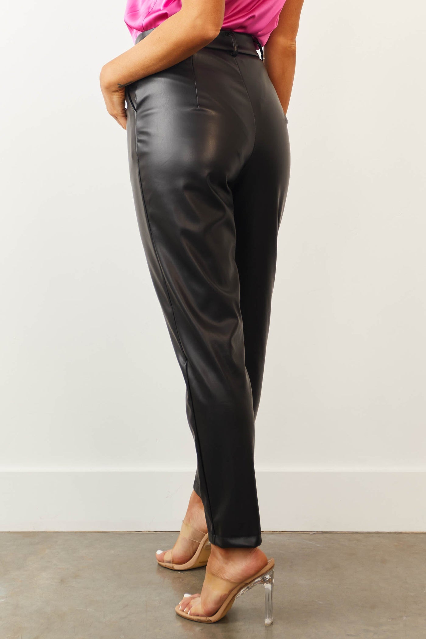 Black High Waisted Skinny Pleather Pants