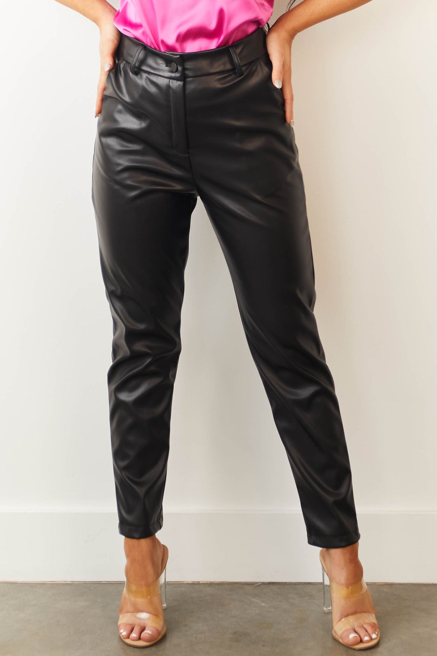 Black High Waisted Skinny Pleather Pants