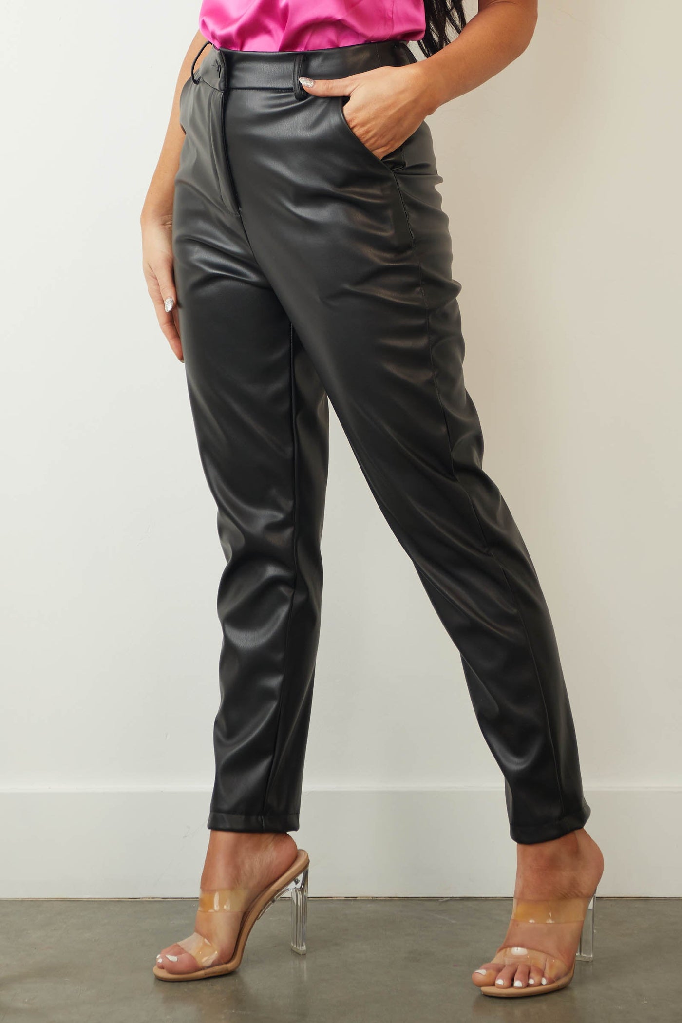 Black High Waisted Skinny Pleather Pants