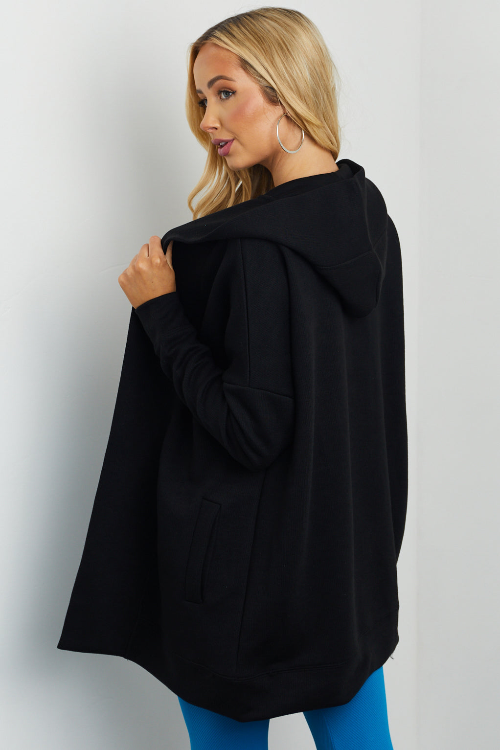 Black Hooded Open Front Jacket