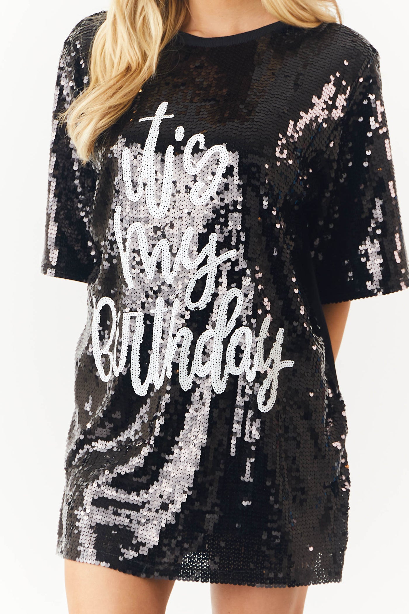 Black 'It's My Birthday' Sequin Dress