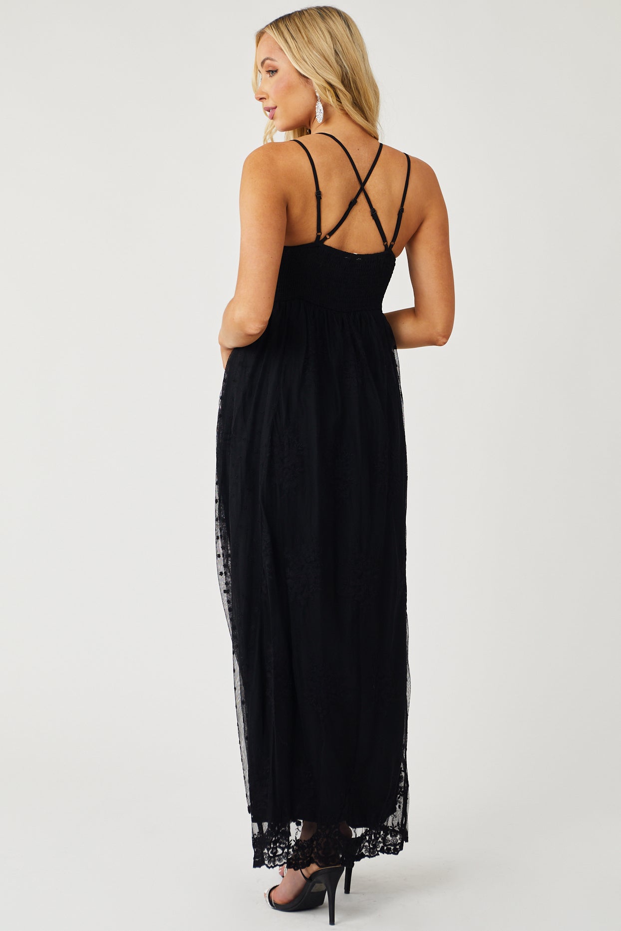 Black Lace Sleeveless Mesh Maxi Dress