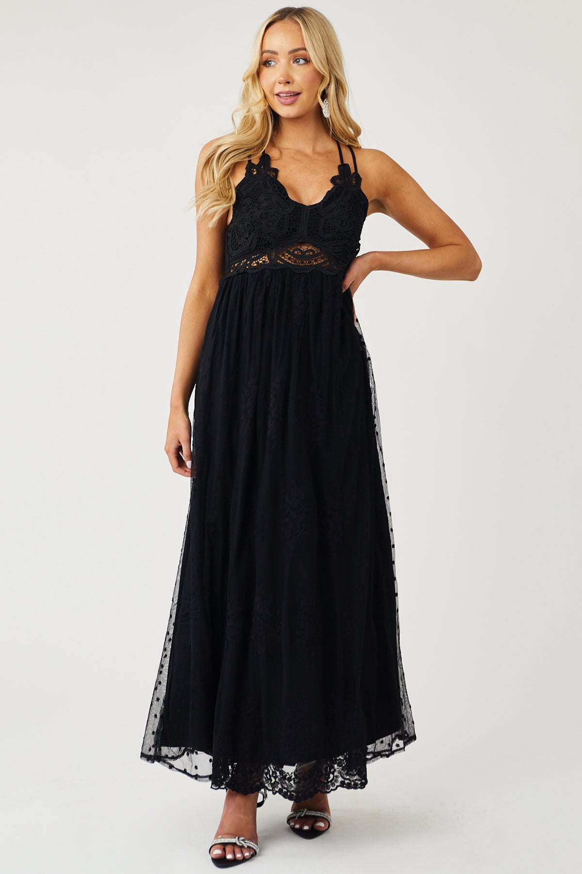 Black Lace Sleeveless Mesh Maxi Dress