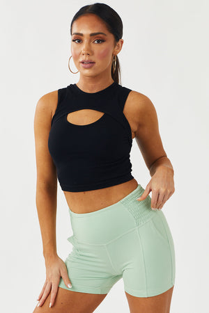 Black Layered Seamless Ribbed Knit Tank Top