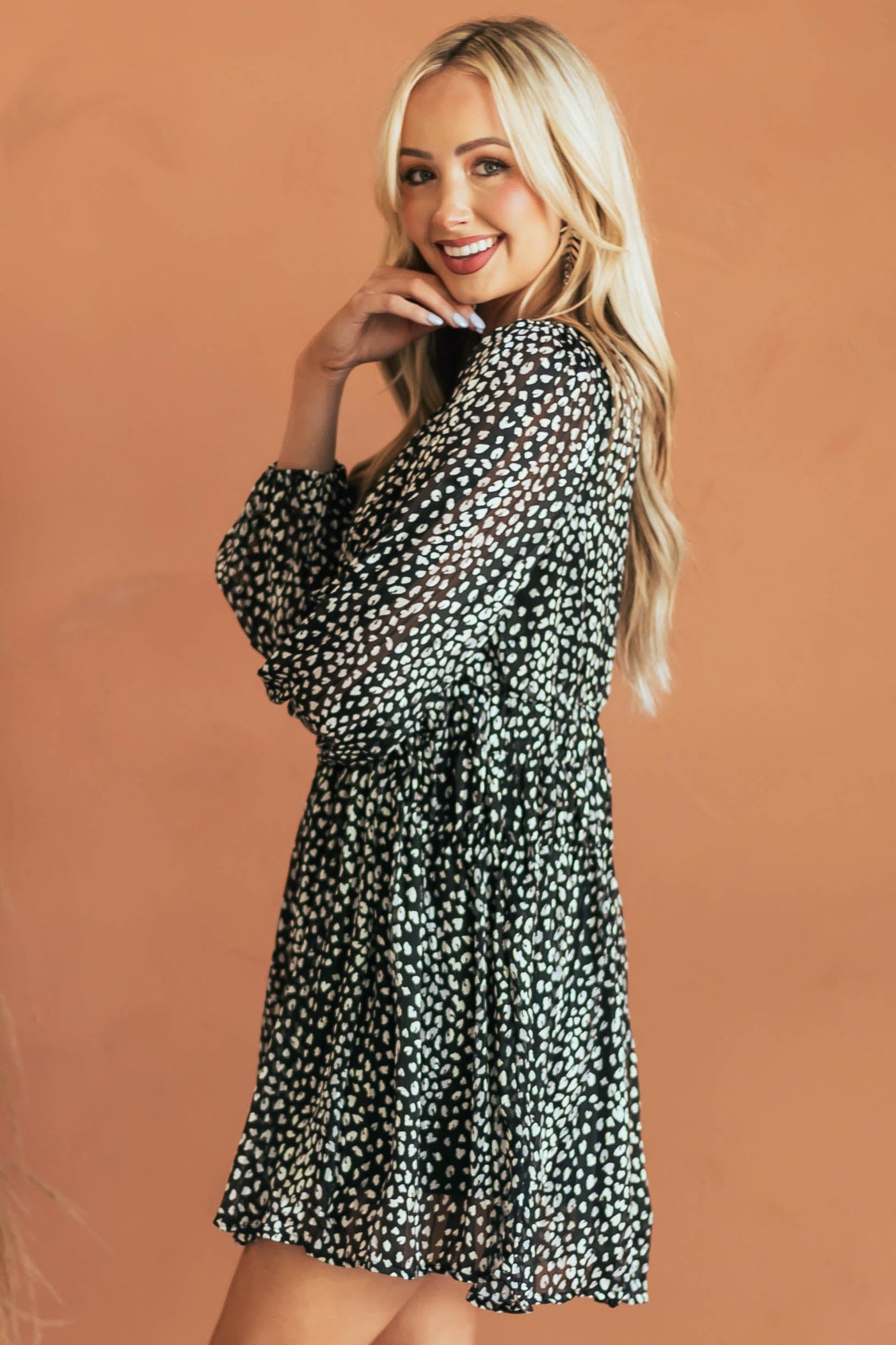 Black Leopard Empire Waist Bubble Sleeve Dress