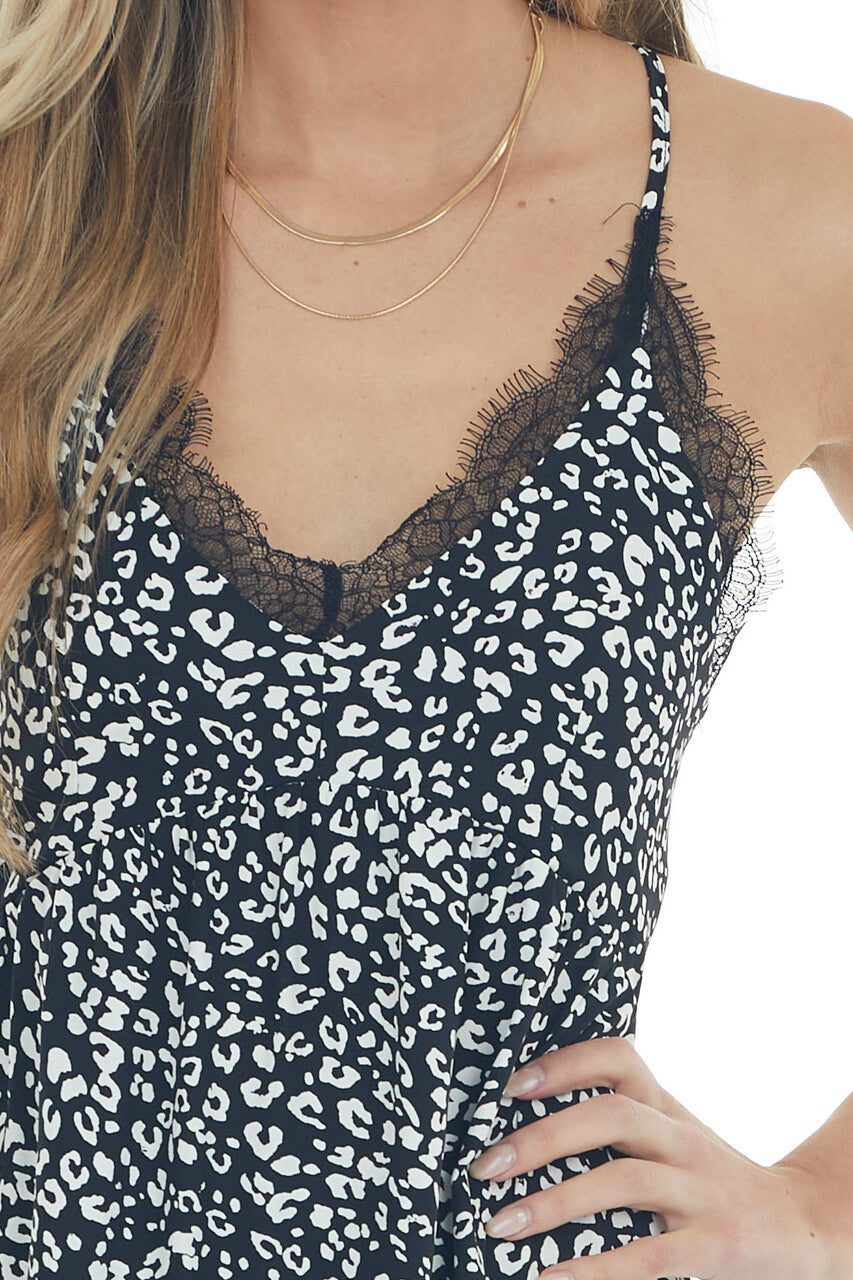 Black Leopard Print Lace Trim Maxi Dress