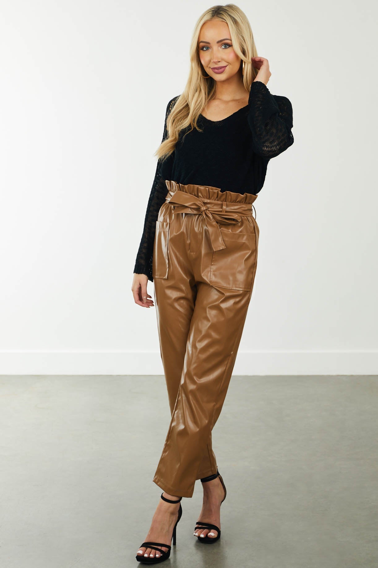 Black Lightweight Knit Sweater with Pointelle Details