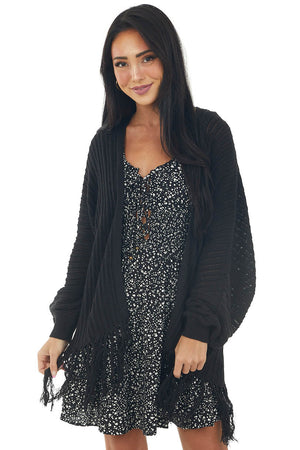 Black Long Sleeve Open Front Cardigan