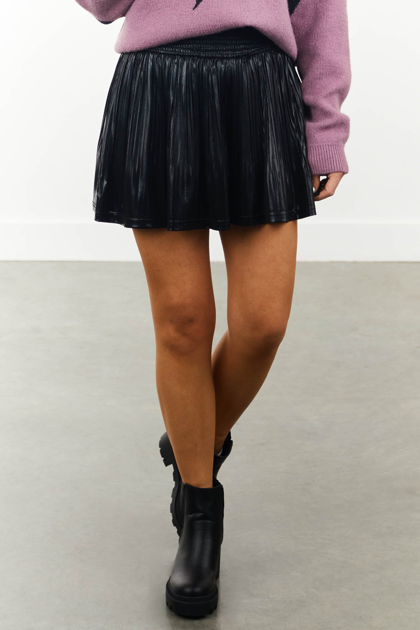 Black Metallic Smocked Elastic Waist Shorts