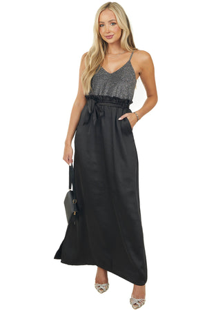 Black Metallic Threaded Sleeveless Maxi Dress