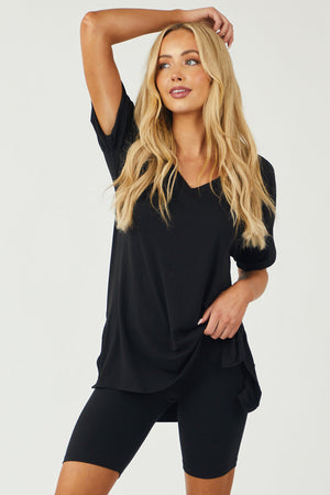 Black Microfiber Top and Biker Shorts Set