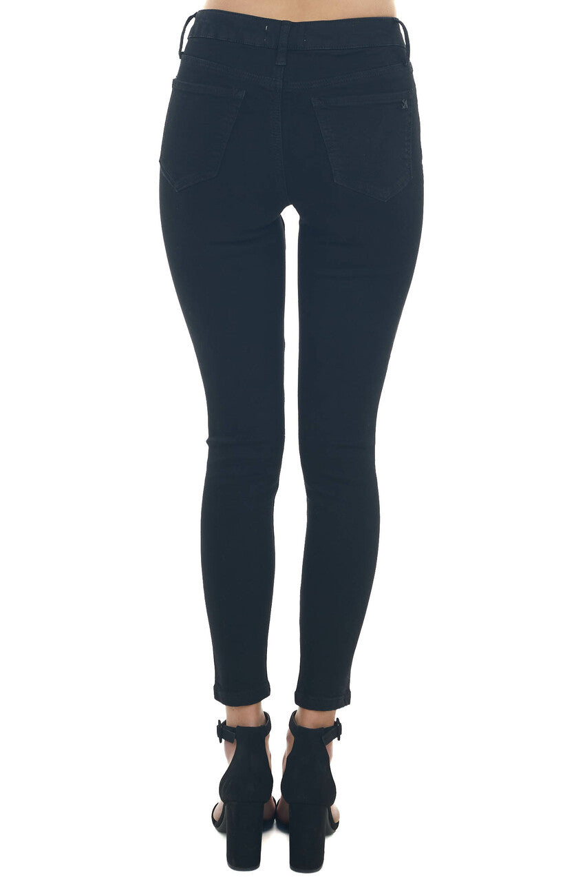 Black Mid Rise Distressed Ladder Cut Out Jeans