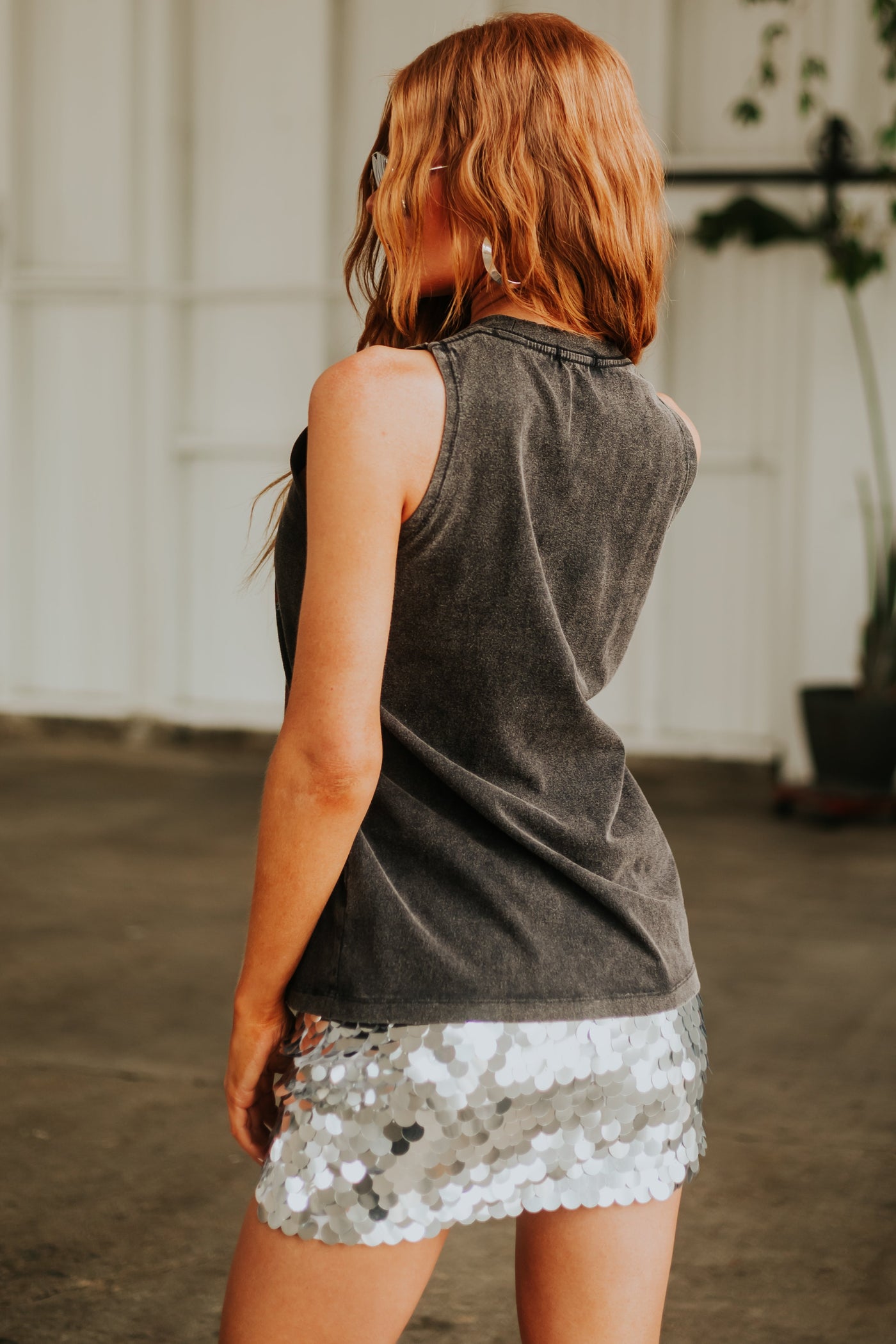 Black Mineral Wash Americana Graphic Tank Top