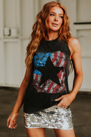 Black Mineral Wash Americana Graphic Tank Top