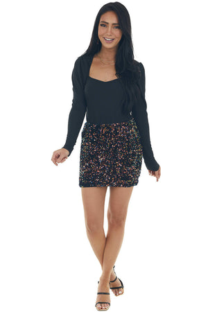 Black Multicolor Sequin Bodycon Fit Mini Skirt 