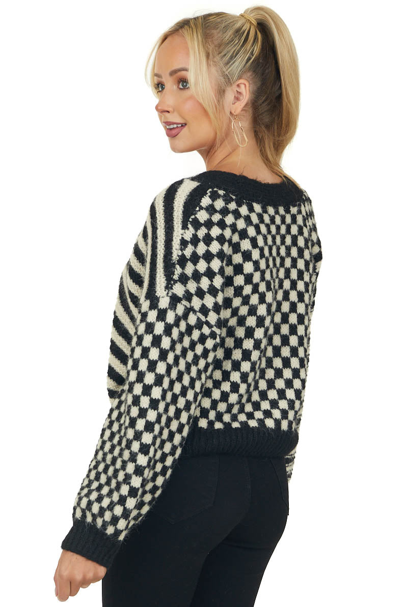 Black Multiprint Button Front Cardigan