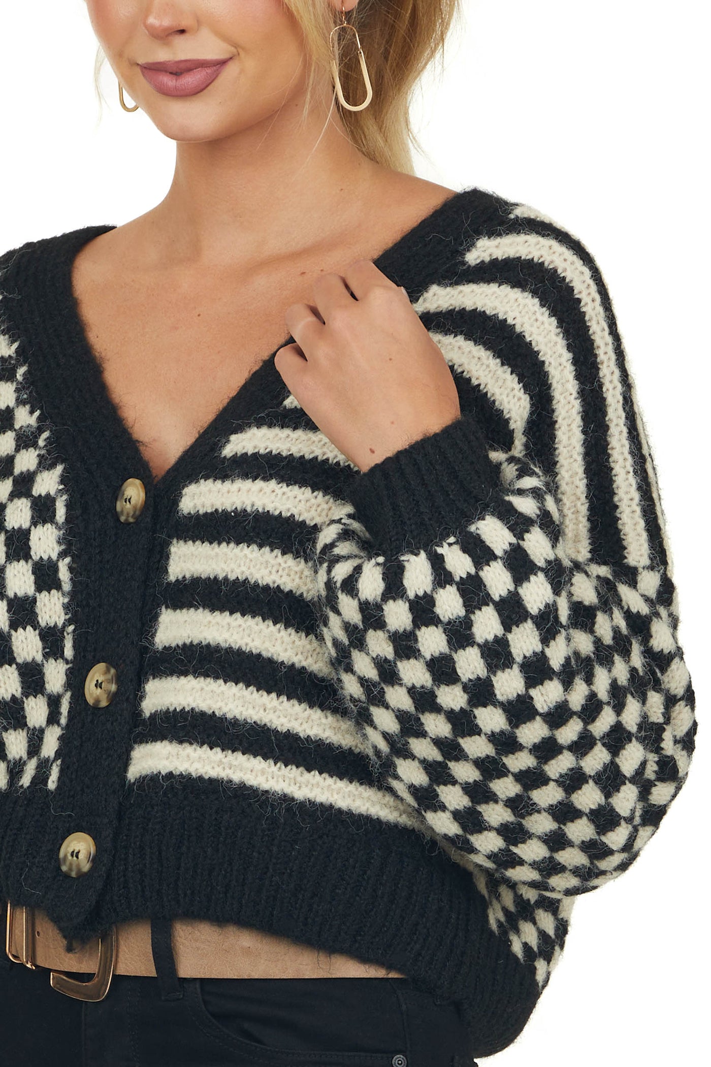 Black Multiprint Button Front Cardigan