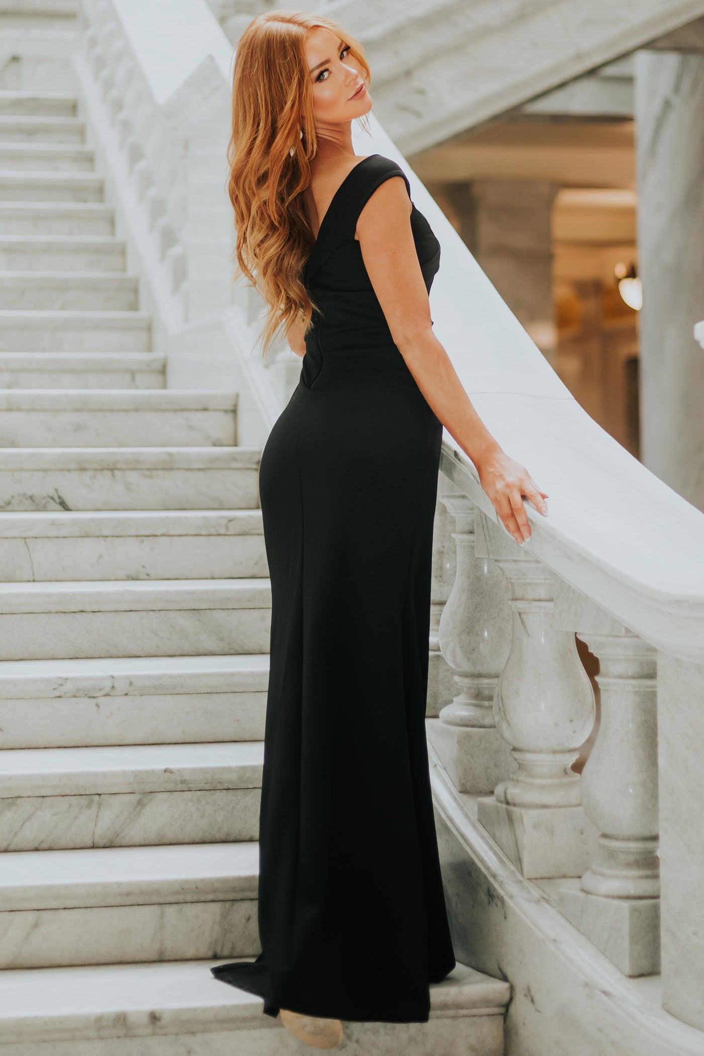 Black Off Shoulder Side Slit Maxi Dress