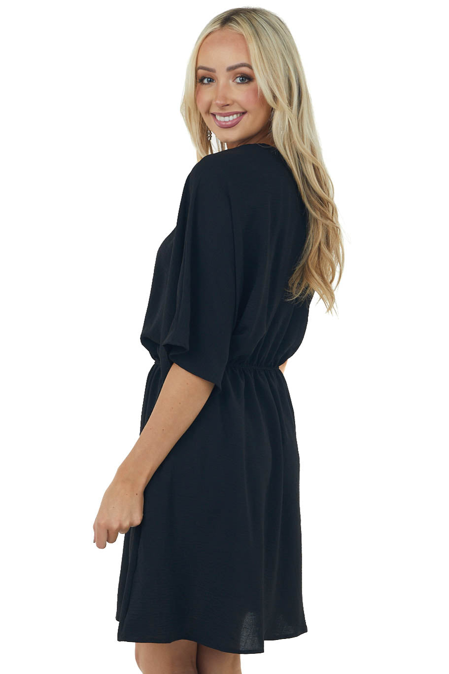 Black One Shoulder Blouson Pocket Dress
