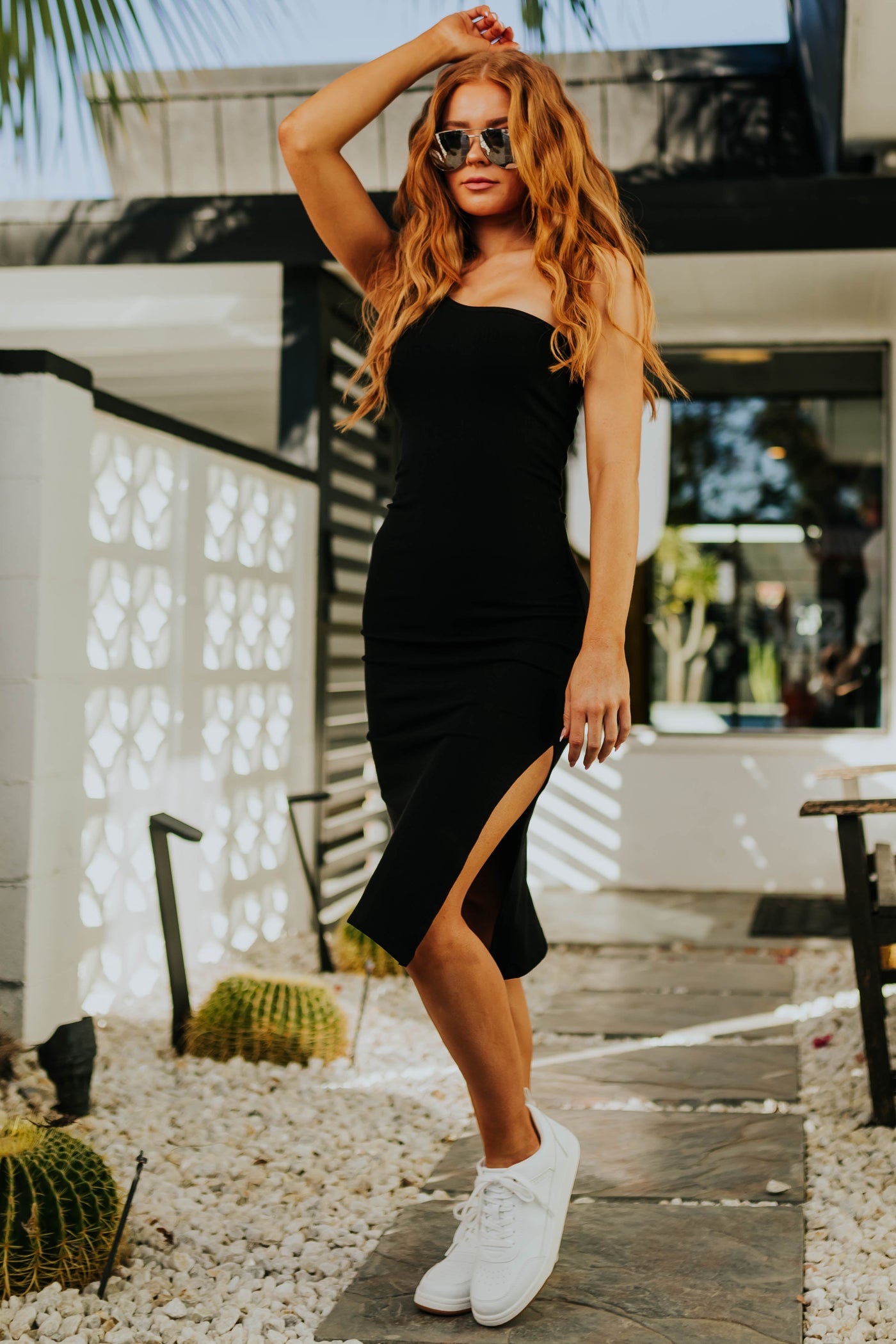 Black One Shoulder Ribbed Bodycon Midi Dress