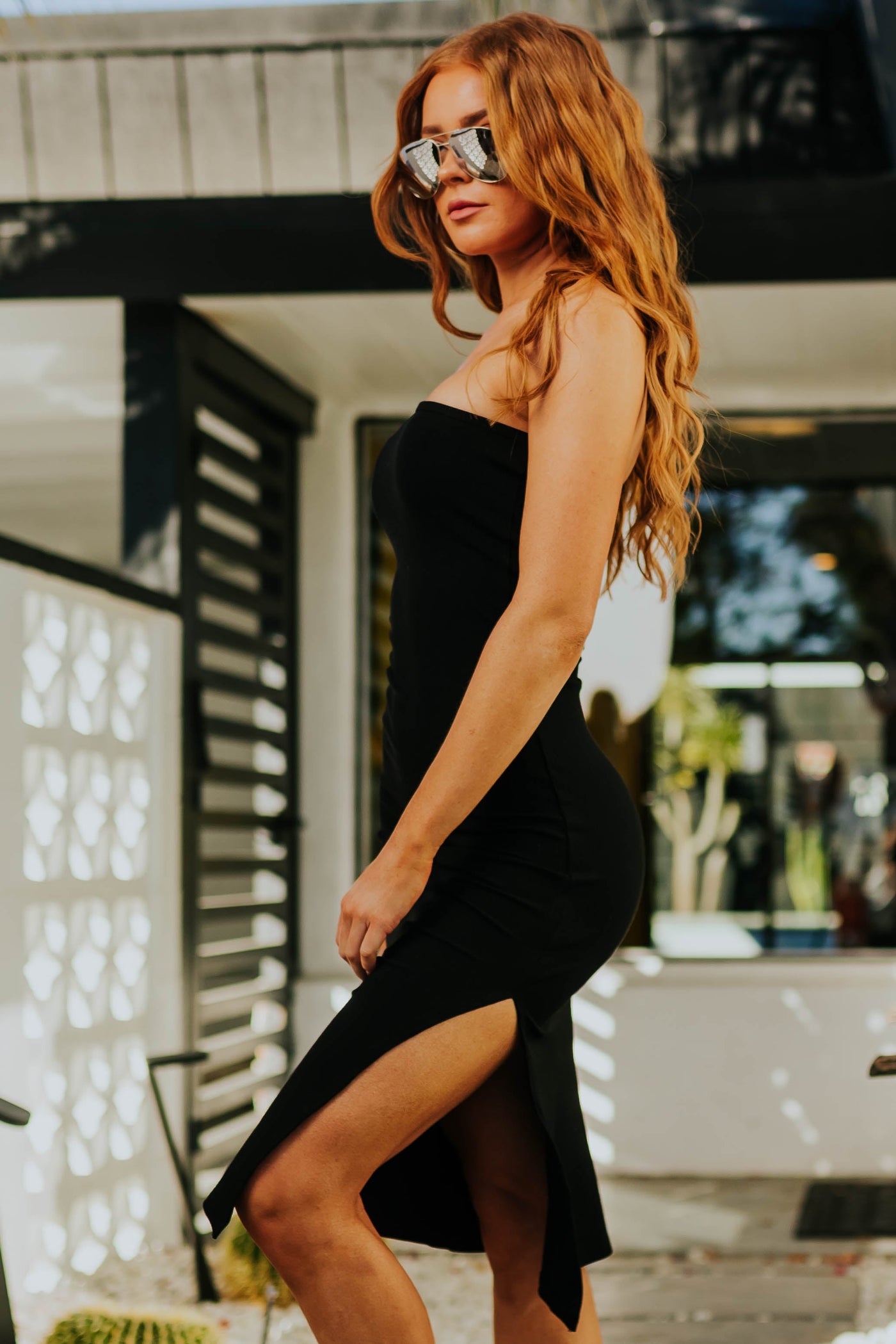 Black One Shoulder Ribbed Bodycon Midi Dress