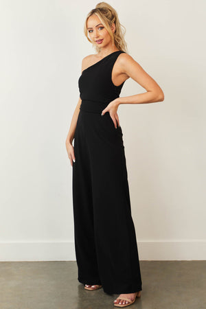Black One Shoulder Sleeveless Wide Leg Jumpsuit