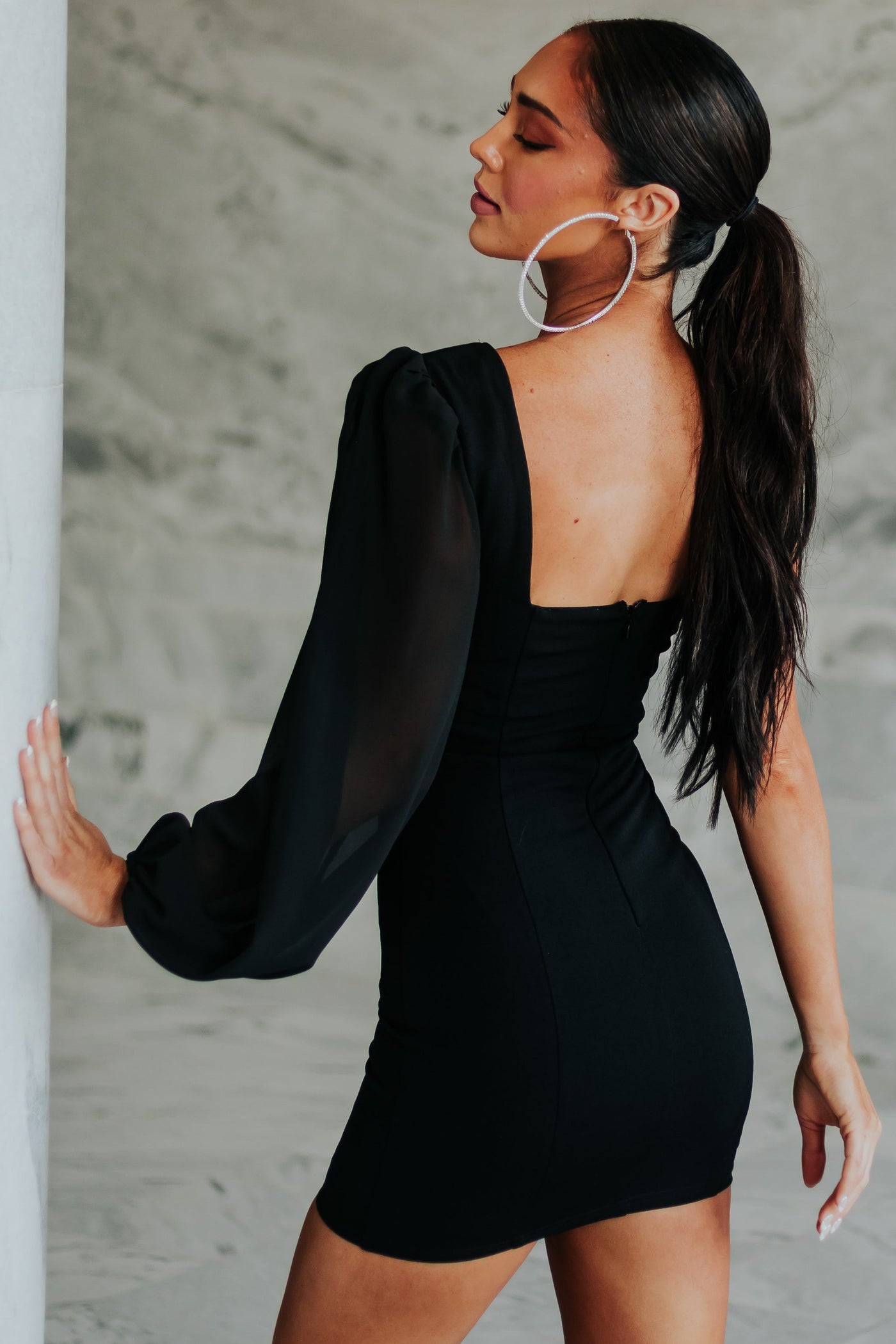 Black One Shoulder Twist Detail Bodycon Dress