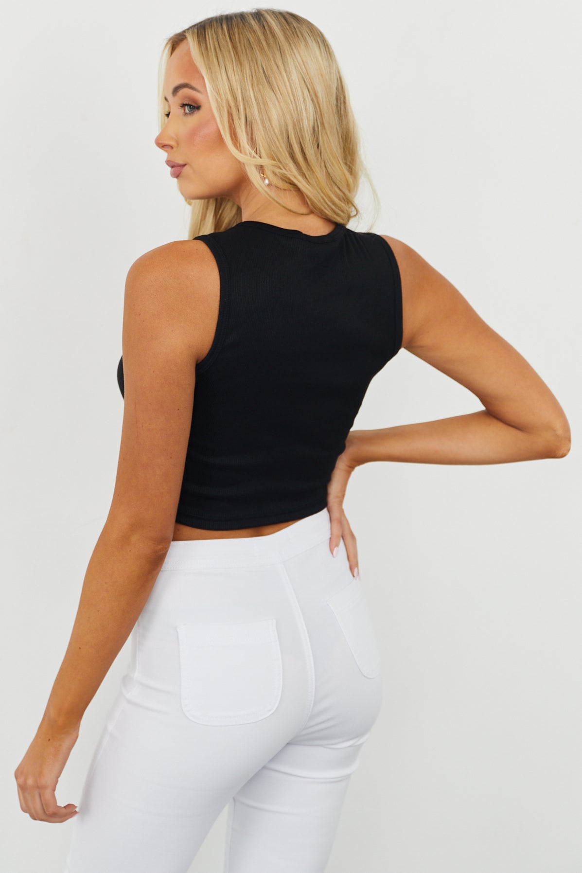 Black Pearl Embellished Cropped Knit Tank Top