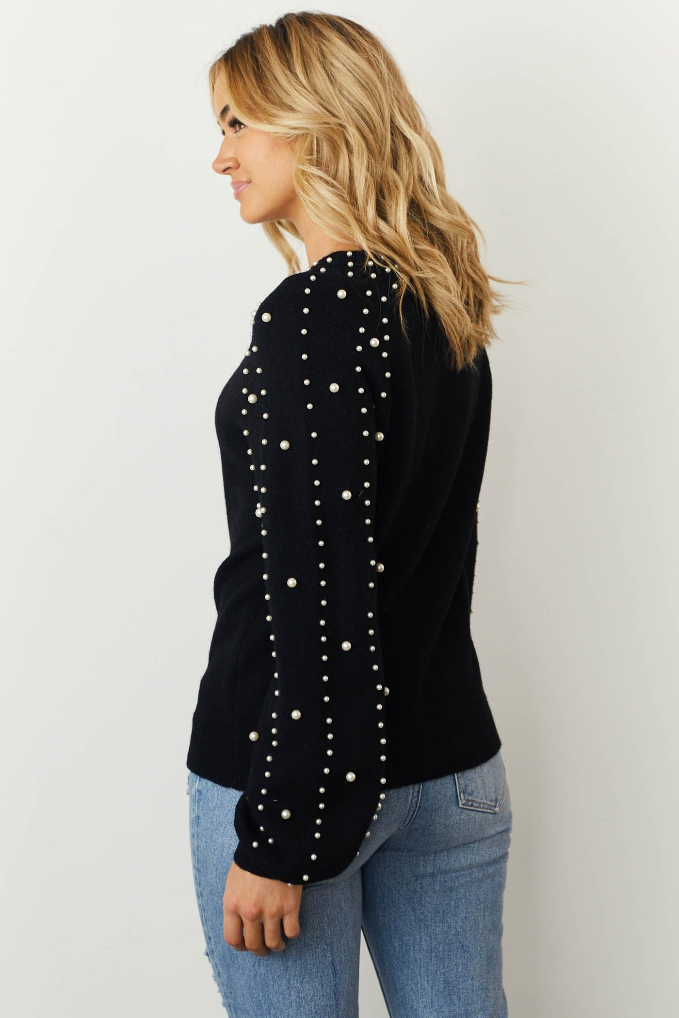Black Pearl Embellished Raglan Sleeve Sweater