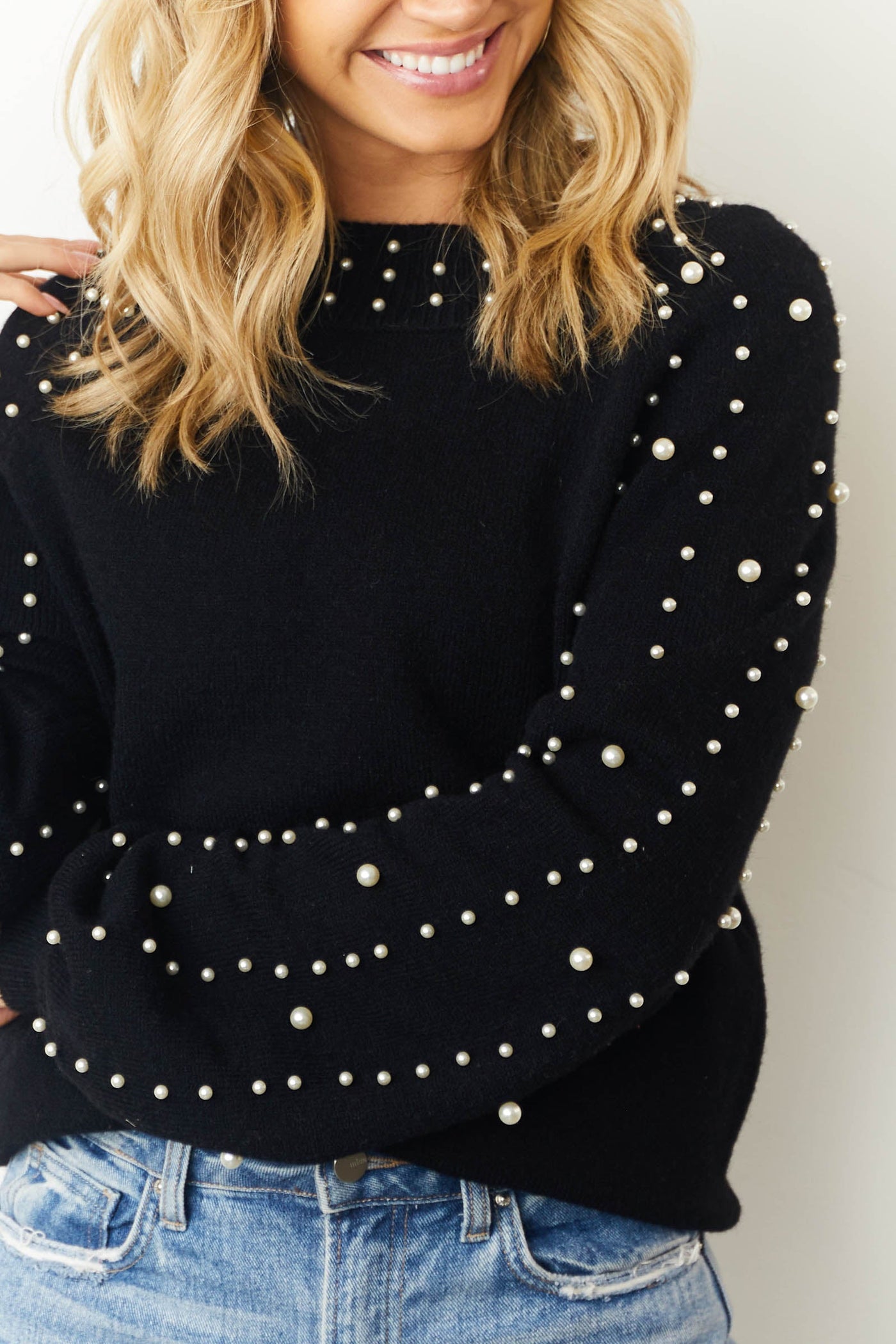 Black Pearl Embellished Raglan Sleeve Sweater