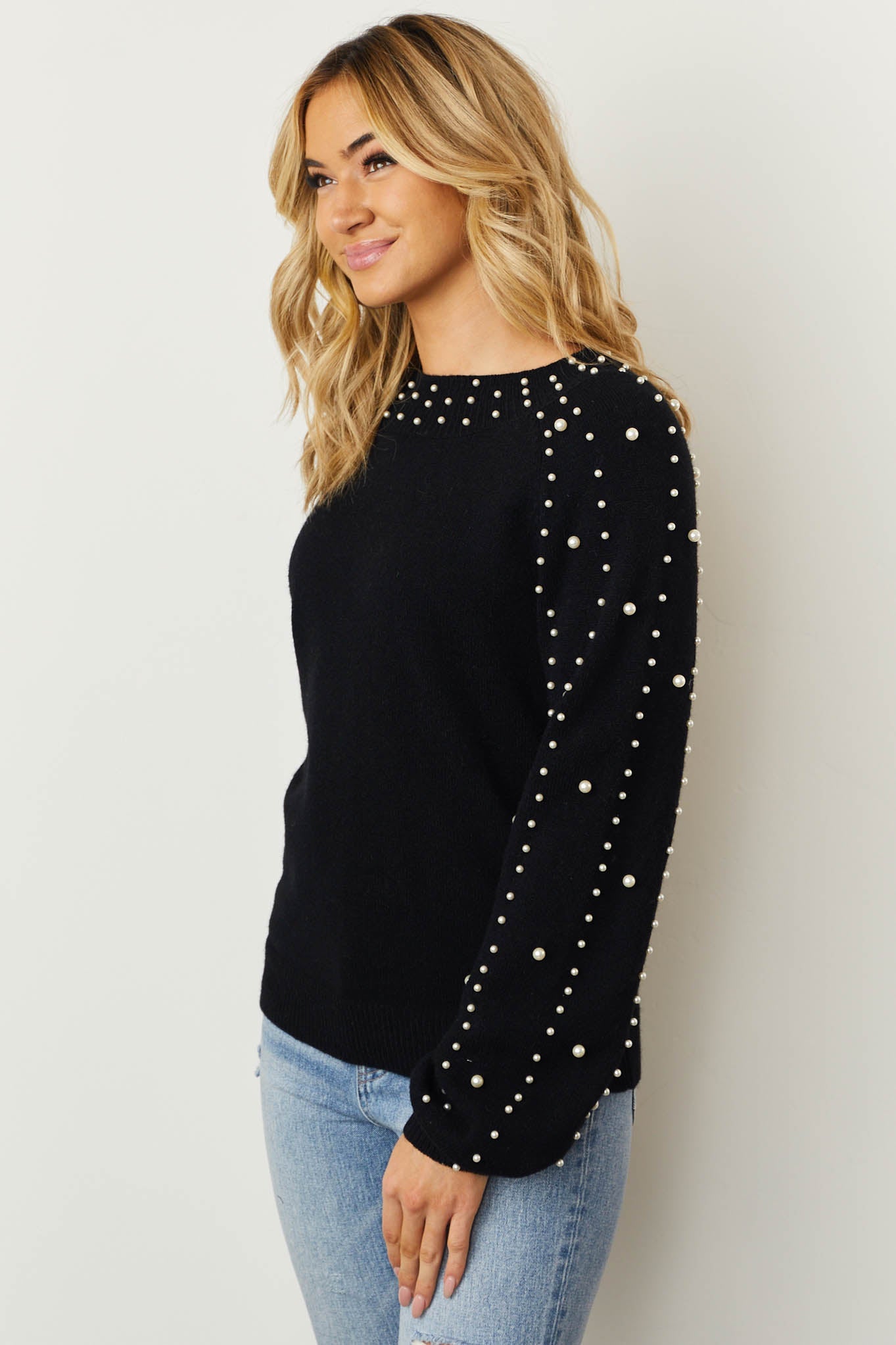 Black Pearl Embellished Raglan Sleeve Sweater