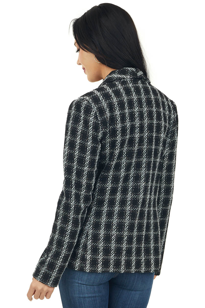 Black Plaid Metallic Threaded Long Sleeve Blazer