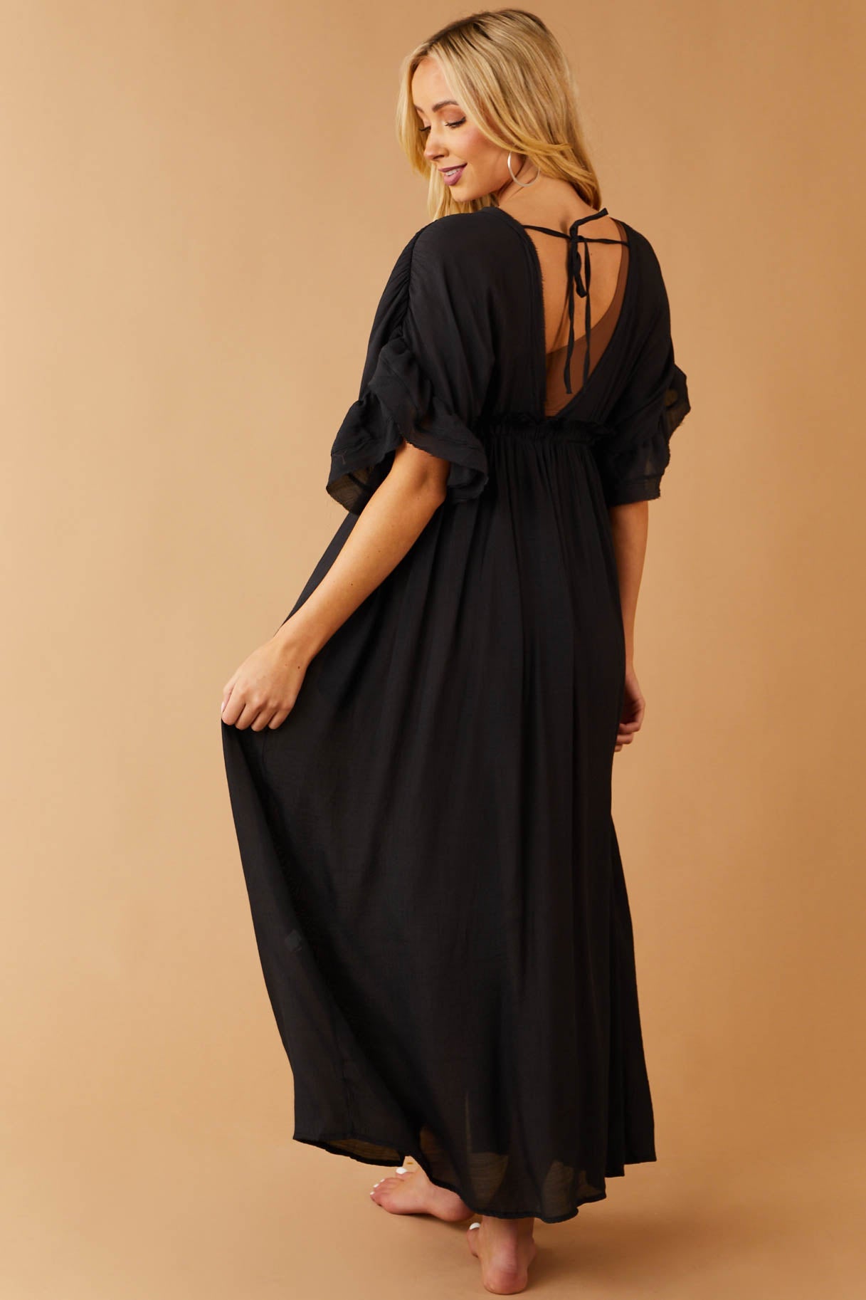 Black Plunging V Neck Cover Up Maxi Dress