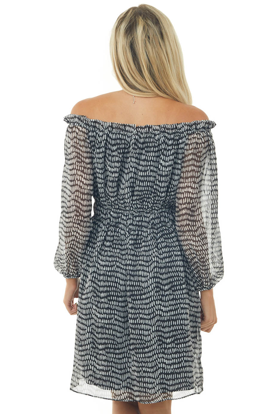 Black Printed Off Shoulder Short Dress