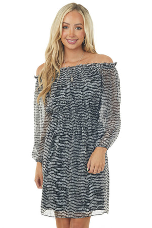 Black Printed Off Shoulder Short Dress