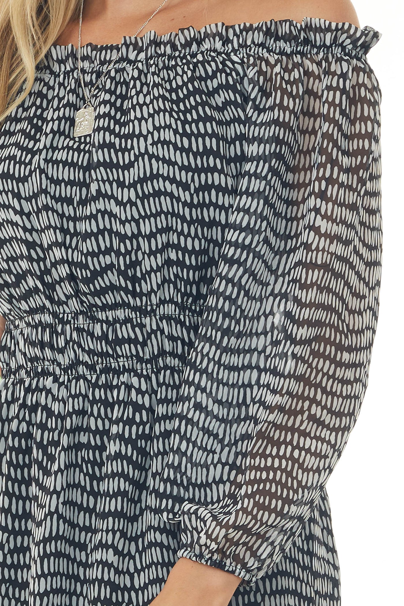 Black Printed Off Shoulder Short Dress