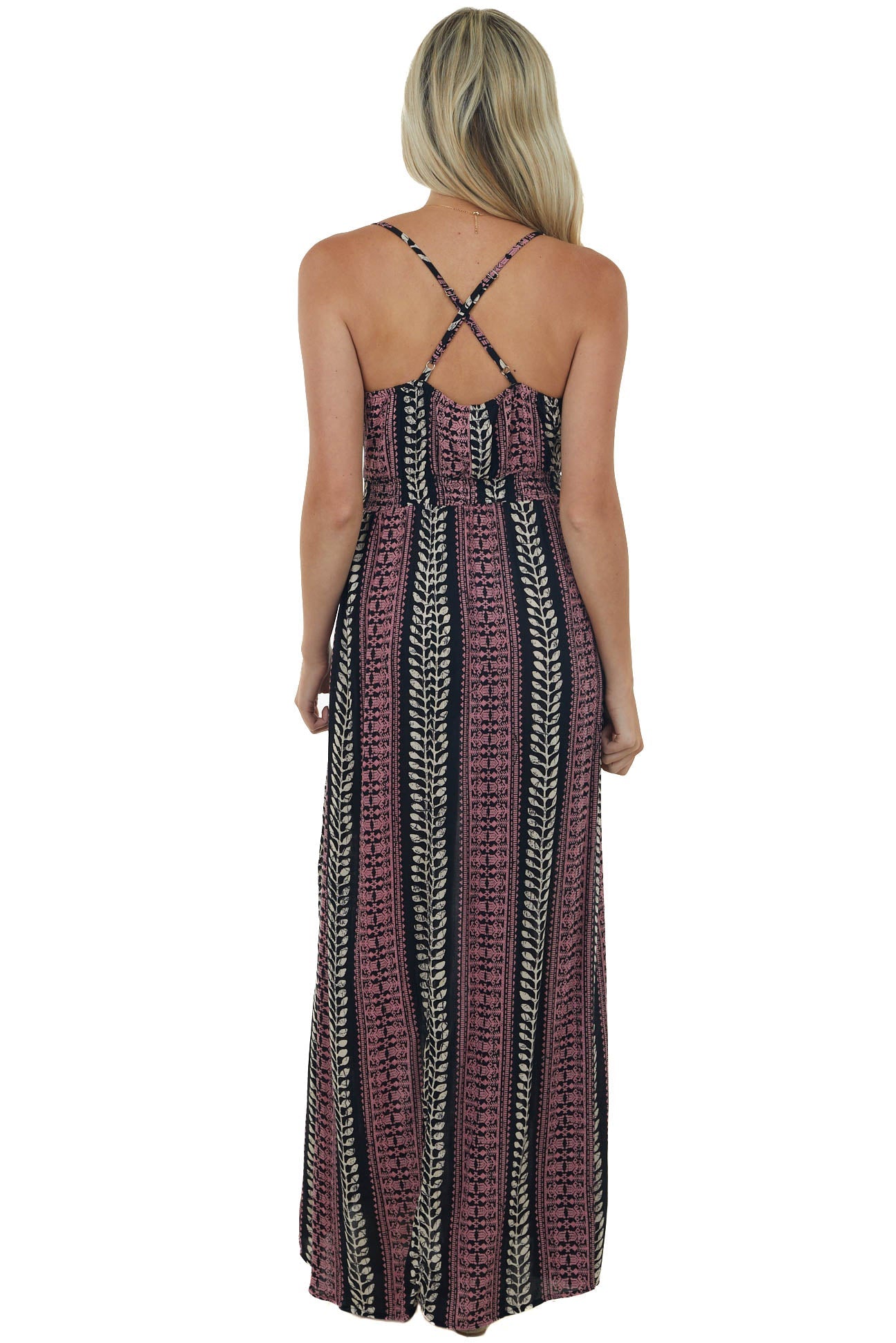 Black Printed Surplice V Neck Woven Maxi Dress