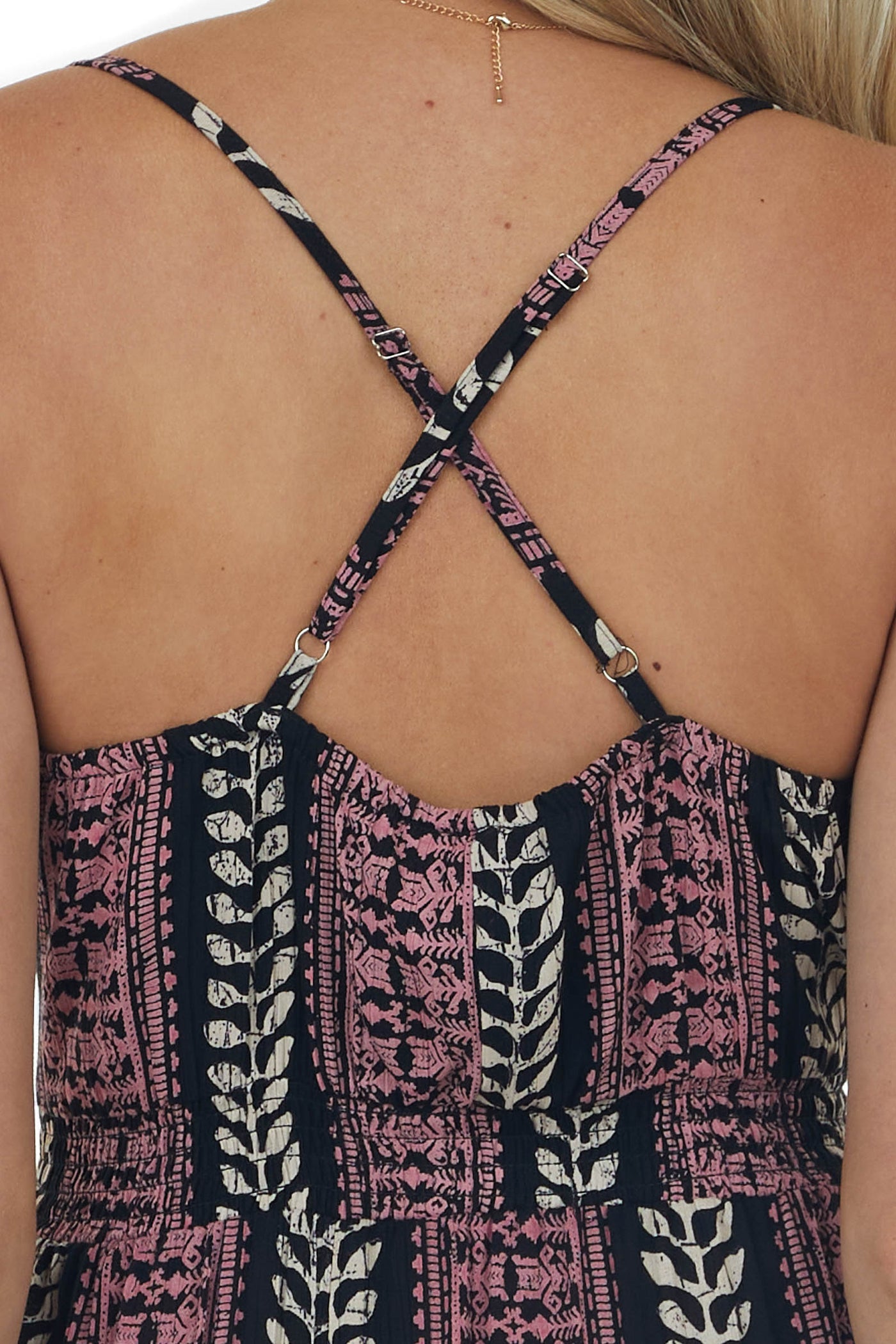 Black Printed Surplice V Neck Woven Maxi Dress