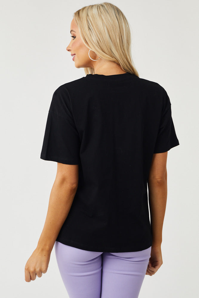 Black Rhinestone Studded Short Sleeve Top