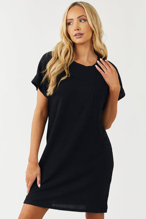 Black Ribbed Chest Pocket Tee Shirt Dress