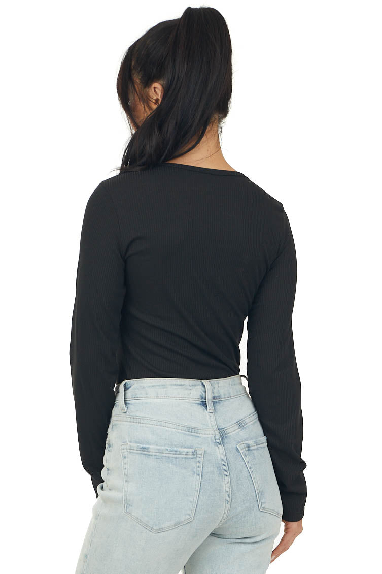 Black Ribbed Knit Long Sleeve Bodysuit