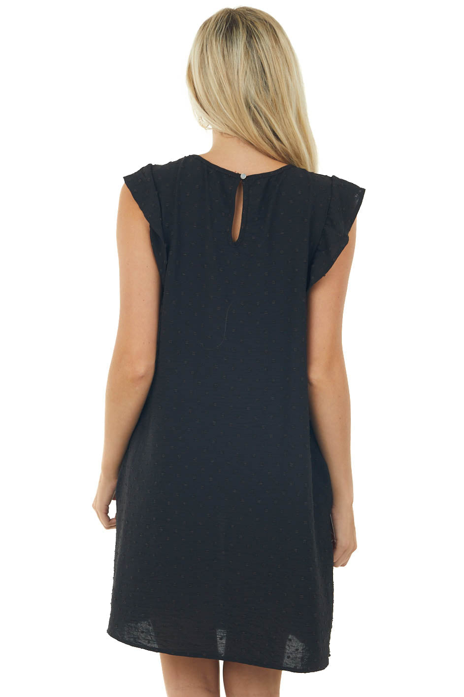 Black Ruffle Cap Sleeve Swiss Dot Dress
