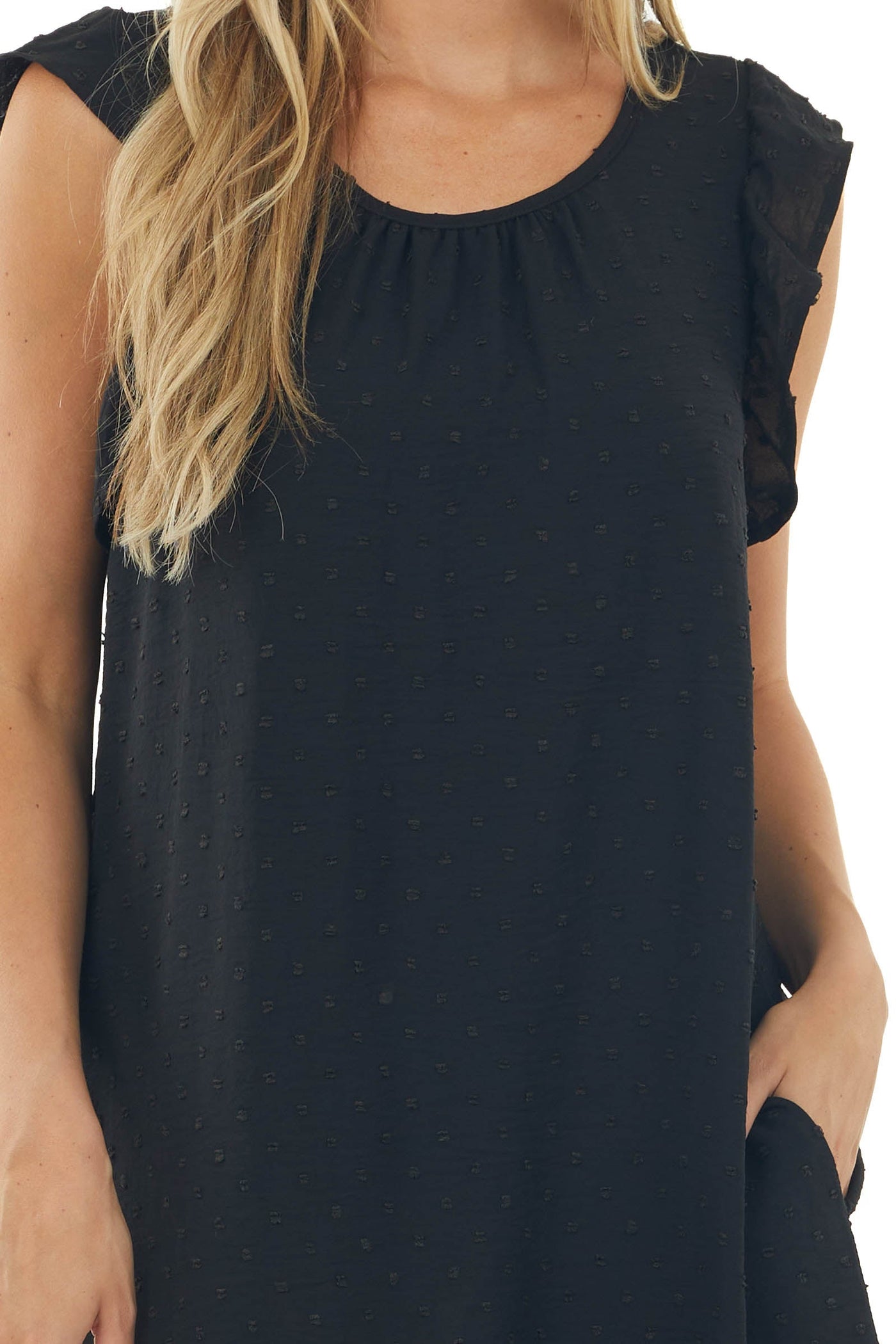 Black Ruffle Cap Sleeve Swiss Dot Dress