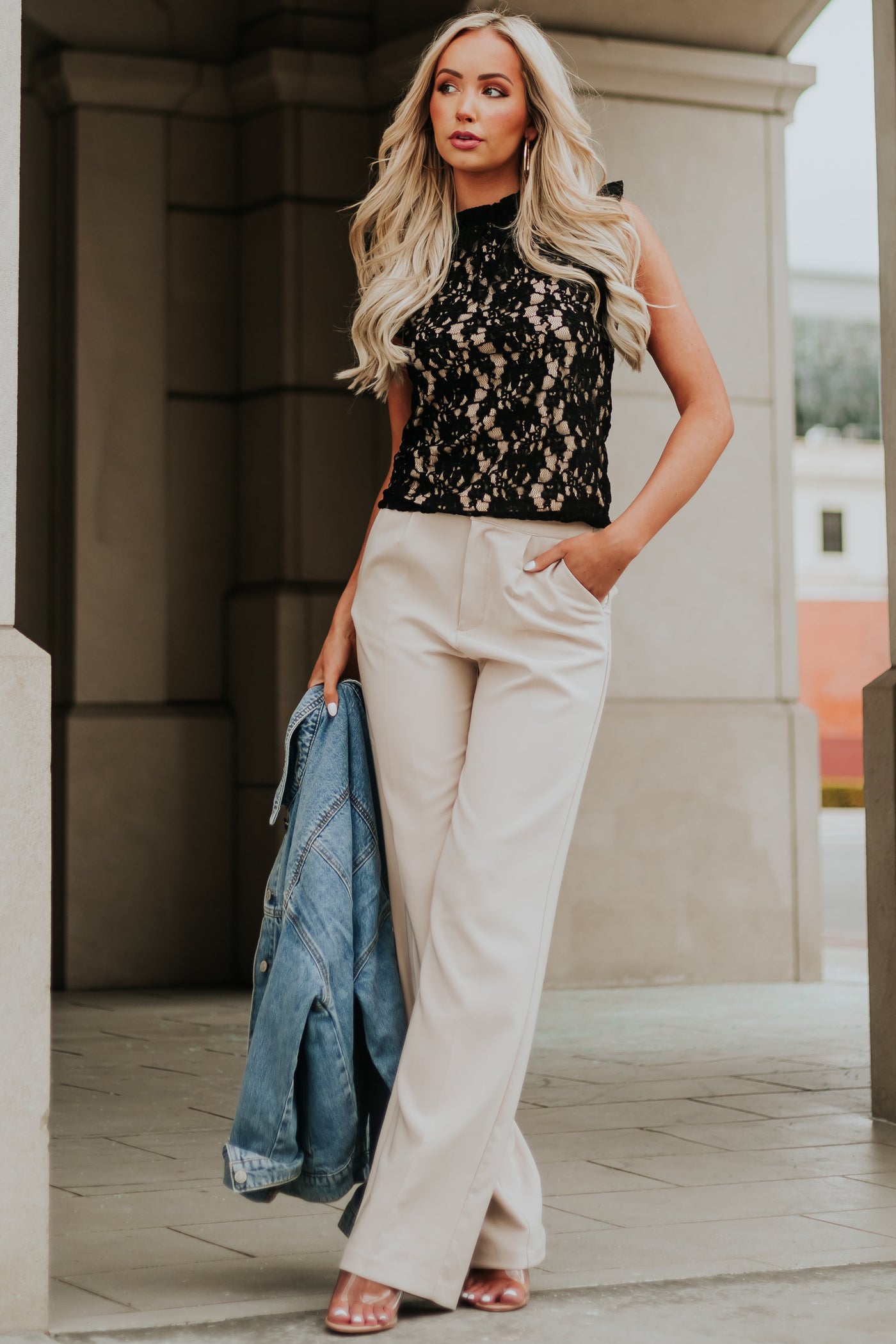 Black Ruffle Sleeve Floral Lace Blouse